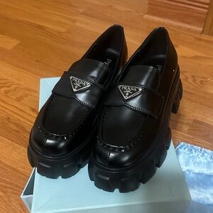 Prada Glossy Black Platform Loafers